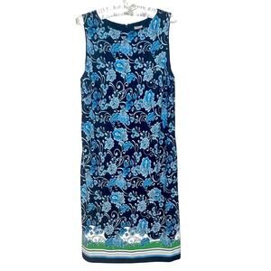 Chico's Size 3 (XL / 16) Blue White Floral Sheath Midi Dress Sleeveless Stretchy